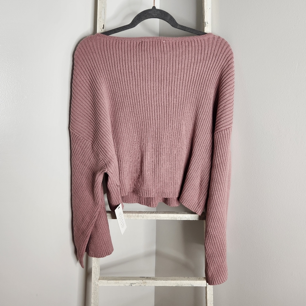Eloquii sweater NWT womens size 22/24 pink Mauve ribbed cropped knit wide sleeve - Picture 6 of 6